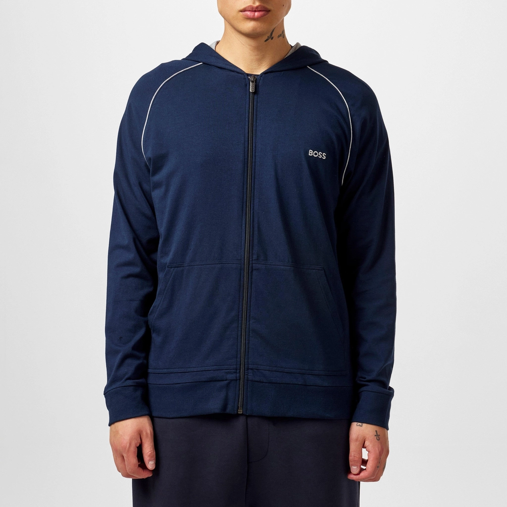 Hugo Boss Embroidered Logo Zip Up Hoodie - Dark Blue 403